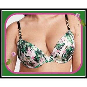 VICTORIA'S SECRET VERY Orchid Floral BLING CHAIN Extreme Lift SEXY PU UW Bra 36D